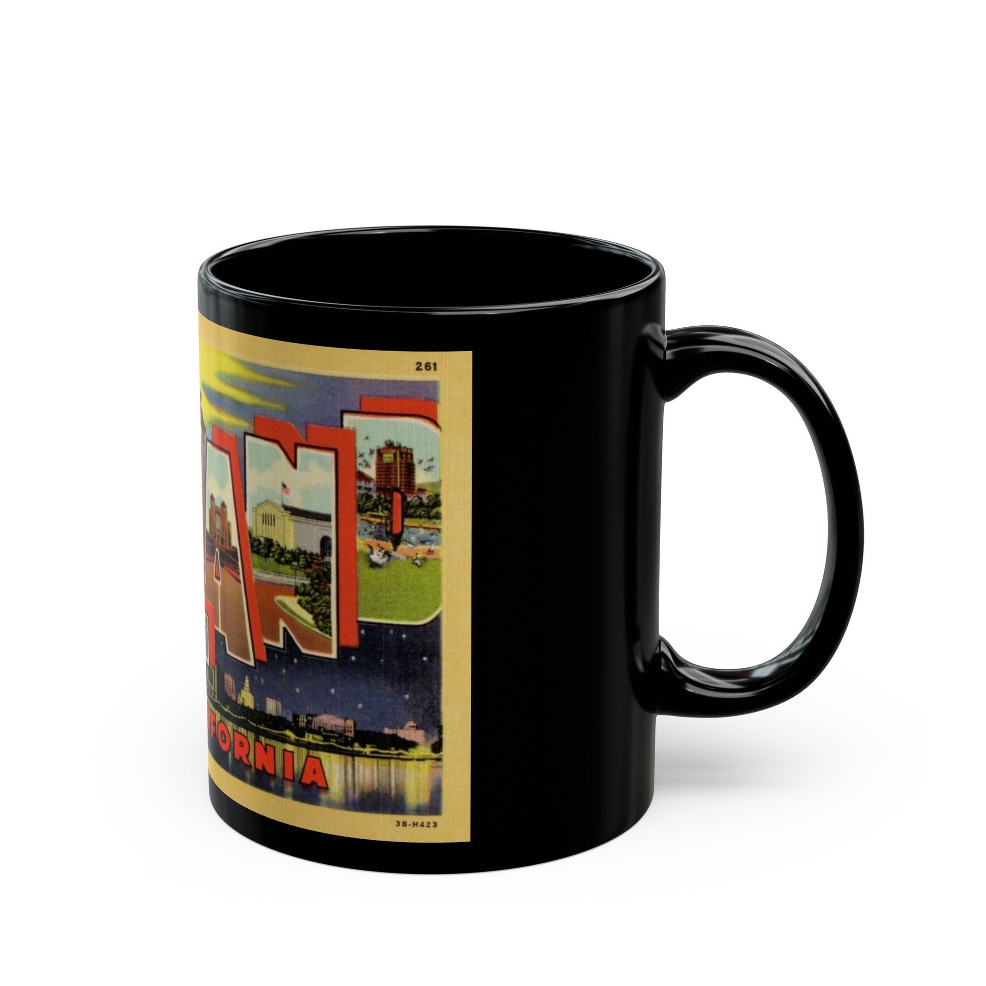 Greetings from Oakland California (Greeting Postcards) Black Coffee Mug-The Sticker Space