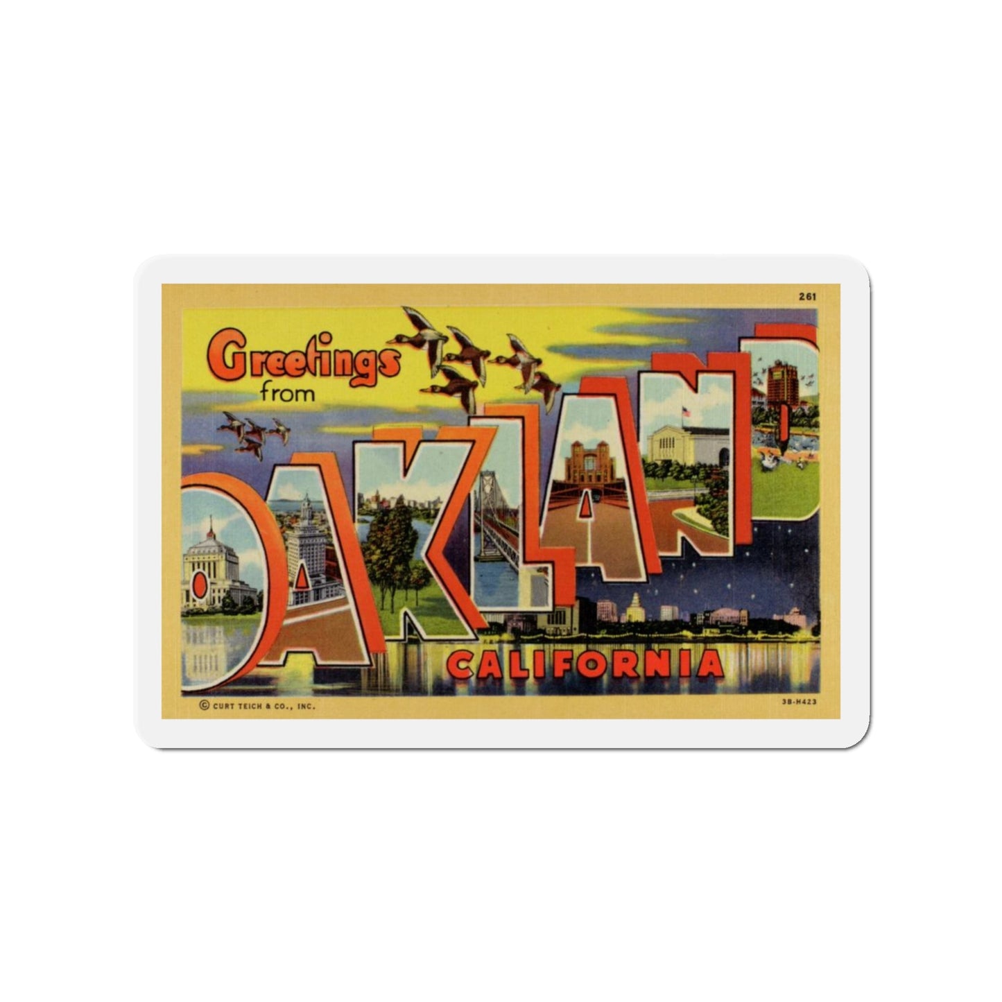 Greetings from Oakland California (Greeting Postcards) Die-Cut Magnet-3" x 3"-The Sticker Space