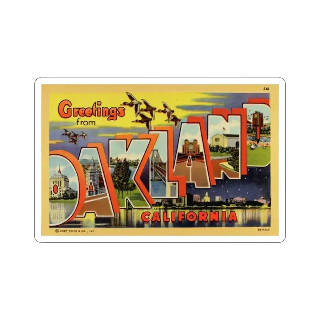 Greetings from Oakland California (Greeting Postcards) STICKER Vinyl Kiss-Cut Decal 3 Inch White - The Sticker Space