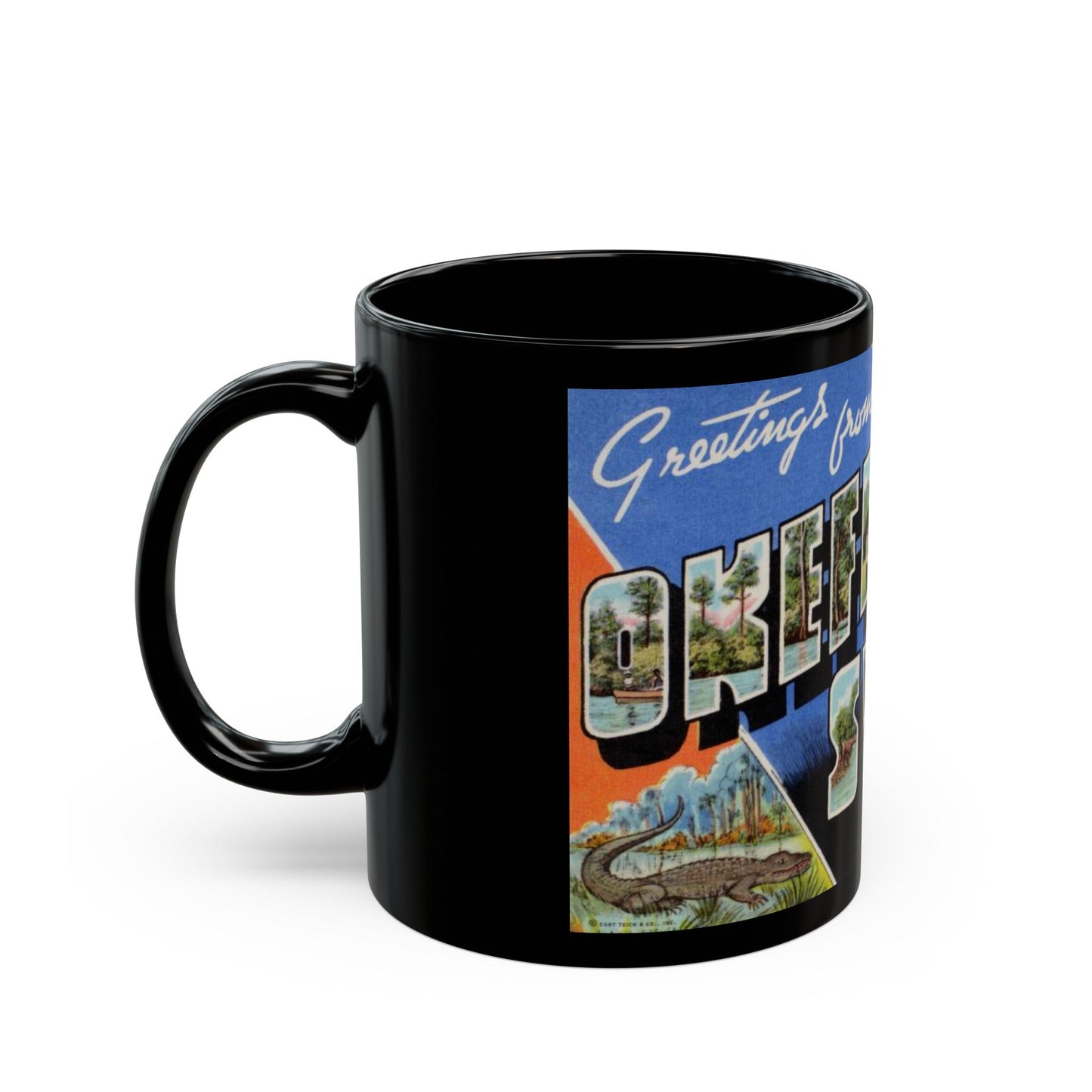 Greetings from Okefenokee Swamp Georgia (Greeting Postcards) Black Coffee Mug-The Sticker Space