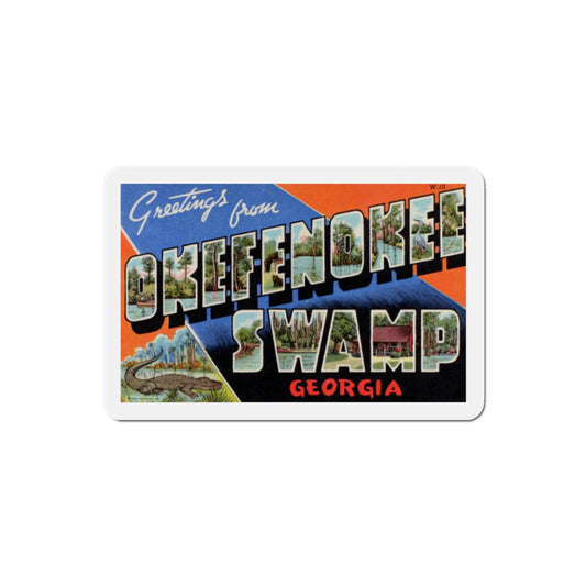 Greetings from Okefenokee Swamp Georgia (Greeting Postcards) Die-Cut Magnet-2" x 2"-The Sticker Space