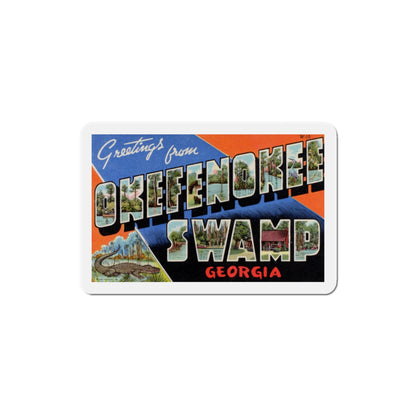 Greetings from Okefenokee Swamp Georgia (Greeting Postcards) Die-Cut Magnet-3" x 3"-The Sticker Space