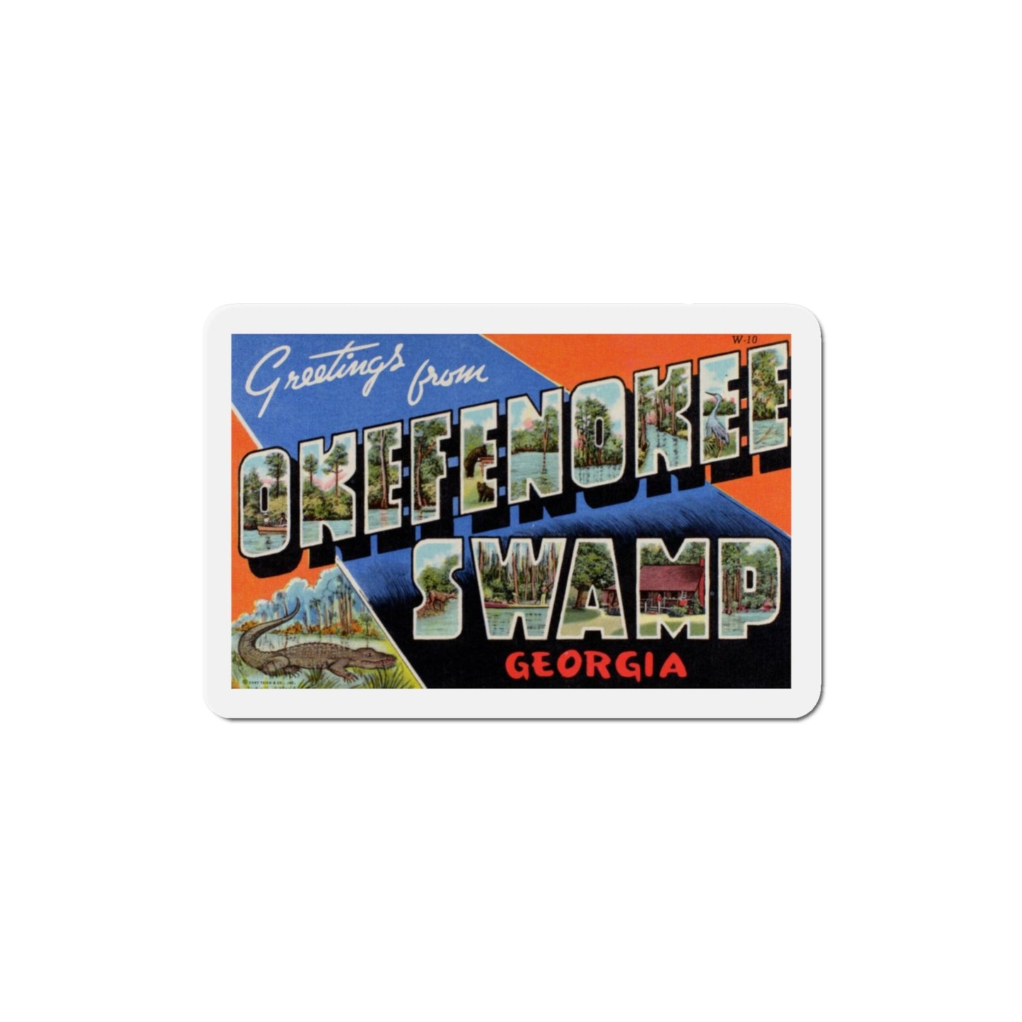 Greetings from Okefenokee Swamp Georgia (Greeting Postcards) Die-Cut Magnet-4" x 4"-The Sticker Space