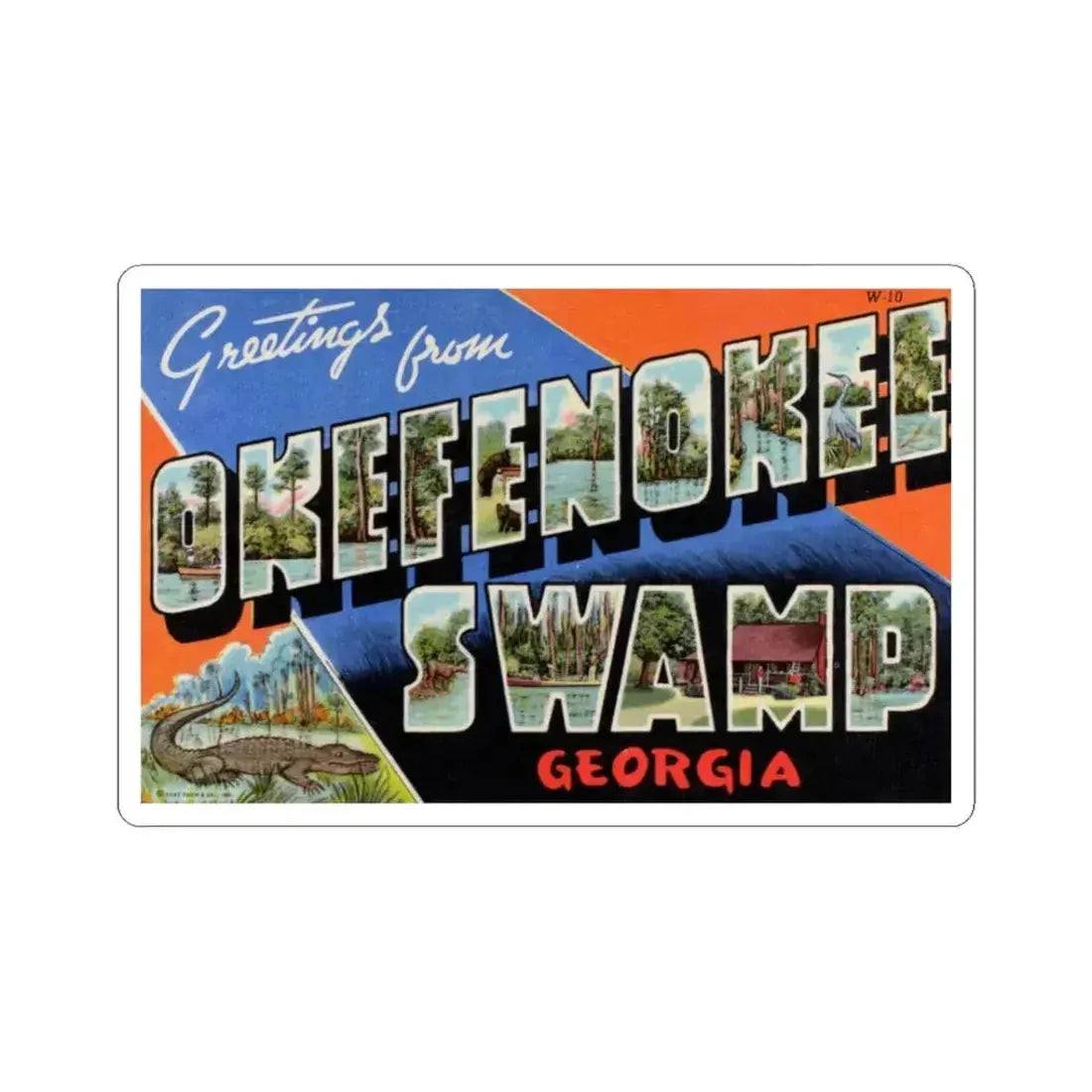 Greetings from Okefenokee Swamp Georgia (Greeting Postcards) STICKER Vinyl Kiss-Cut Decal 3 Inch White - The Sticker Space