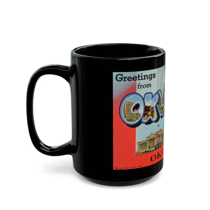 Greetings from Oklahoma City Oklahoma (Greeting Postcards) Black Coffee Mug-The Sticker Space