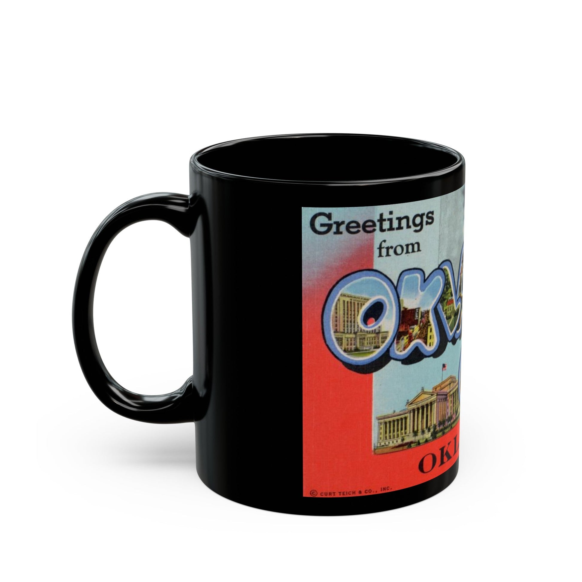 Greetings from Oklahoma City Oklahoma (Greeting Postcards) Black Coffee Mug-The Sticker Space