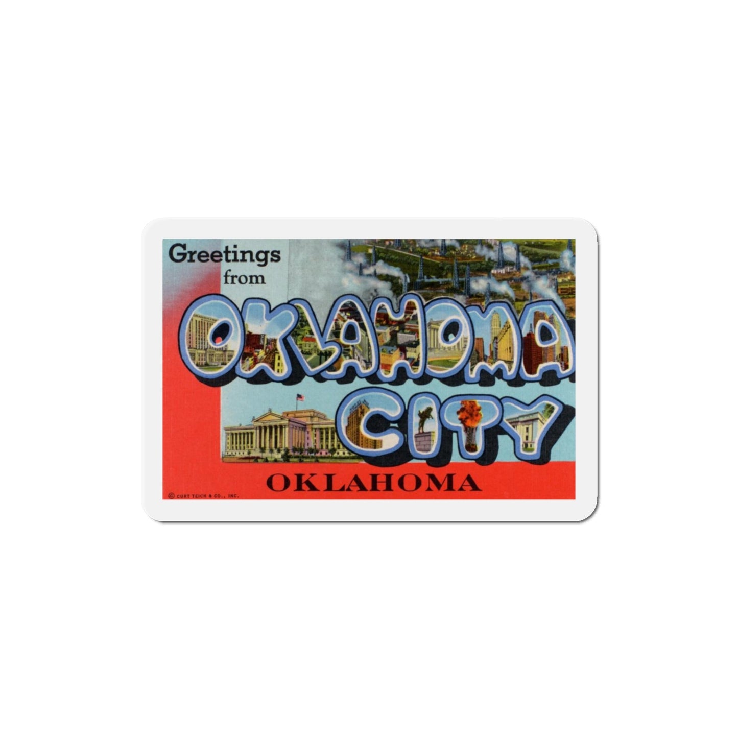 Greetings from Oklahoma City Oklahoma (Greeting Postcards) Die-Cut Magnet-3" x 3"-The Sticker Space