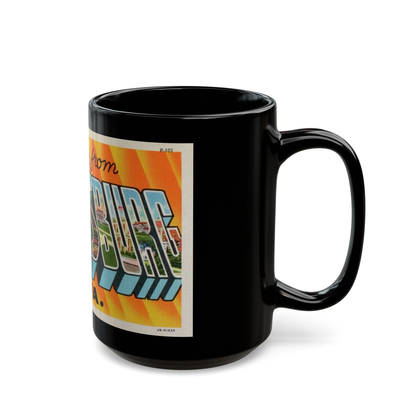 Greetings from Parkersburg W Va (Greeting Postcards) Black Coffee Mug-The Sticker Space