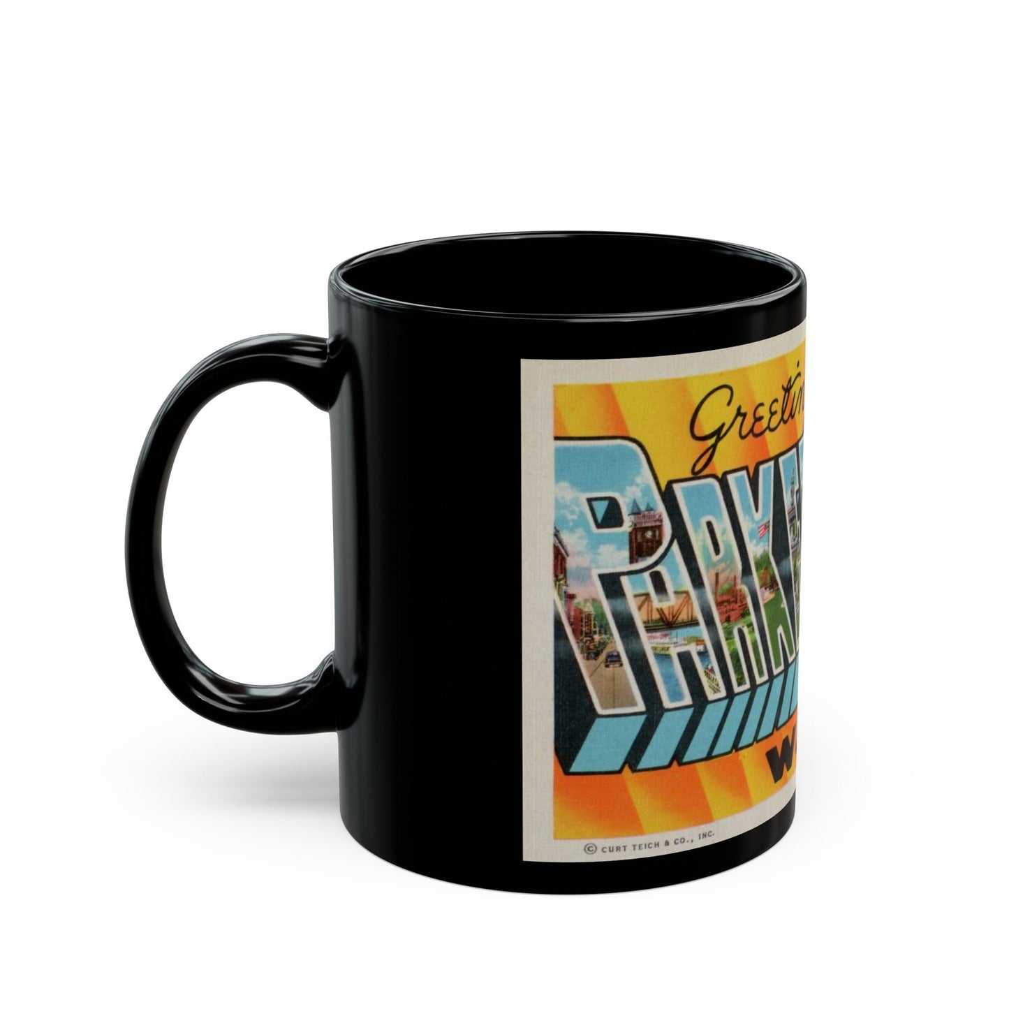 Greetings from Parkersburg W Va (Greeting Postcards) Black Coffee Mug-The Sticker Space