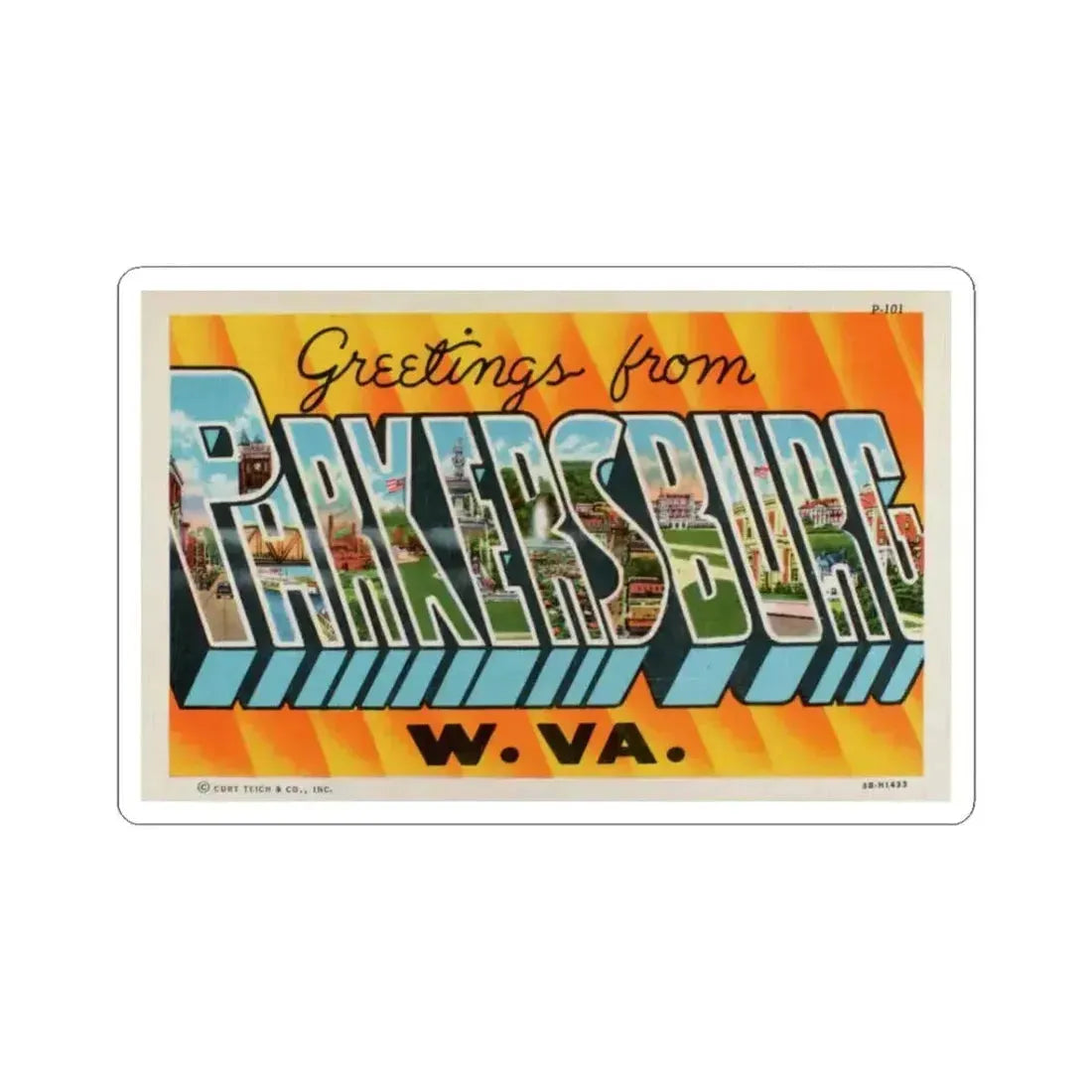 Greetings from Parkersburg W Va (Greeting Postcards) STICKER Vinyl Kiss-Cut Decal 3 Inch White - The Sticker Space