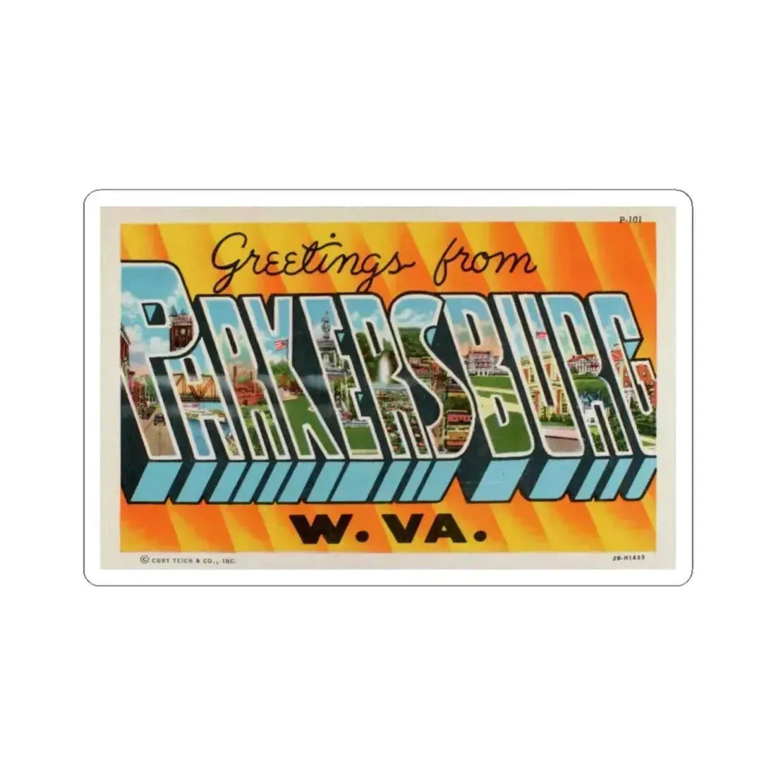 Greetings from Parkersburg W Va (Greeting Postcards) STICKER Vinyl Kiss-Cut Decal 4 Inch White - The Sticker Space