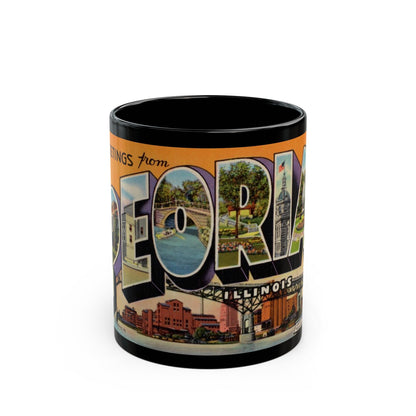 Greetings from Peoria Illinois (Greeting Postcards) Black Coffee Mug-11oz-The Sticker Space