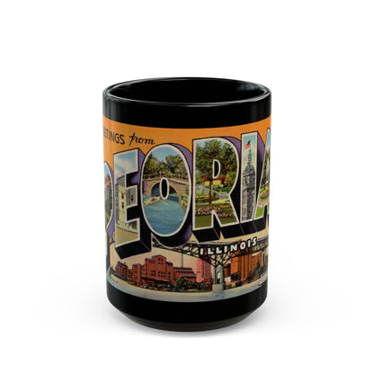 Greetings from Peoria Illinois (Greeting Postcards) Black Coffee Mug-15oz-The Sticker Space