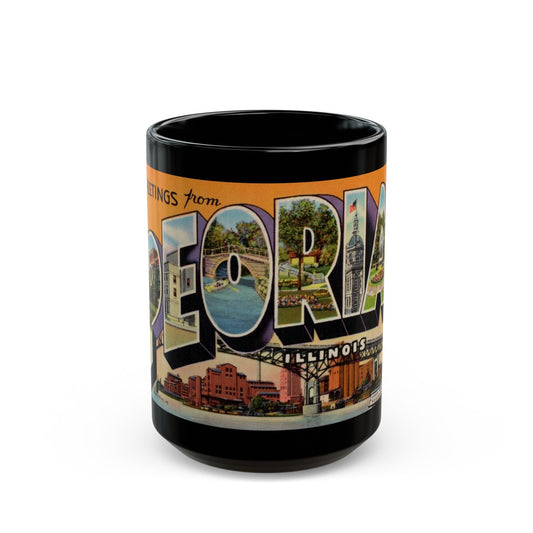 Greetings from Peoria Illinois (Greeting Postcards) Black Coffee Mug-15oz-The Sticker Space