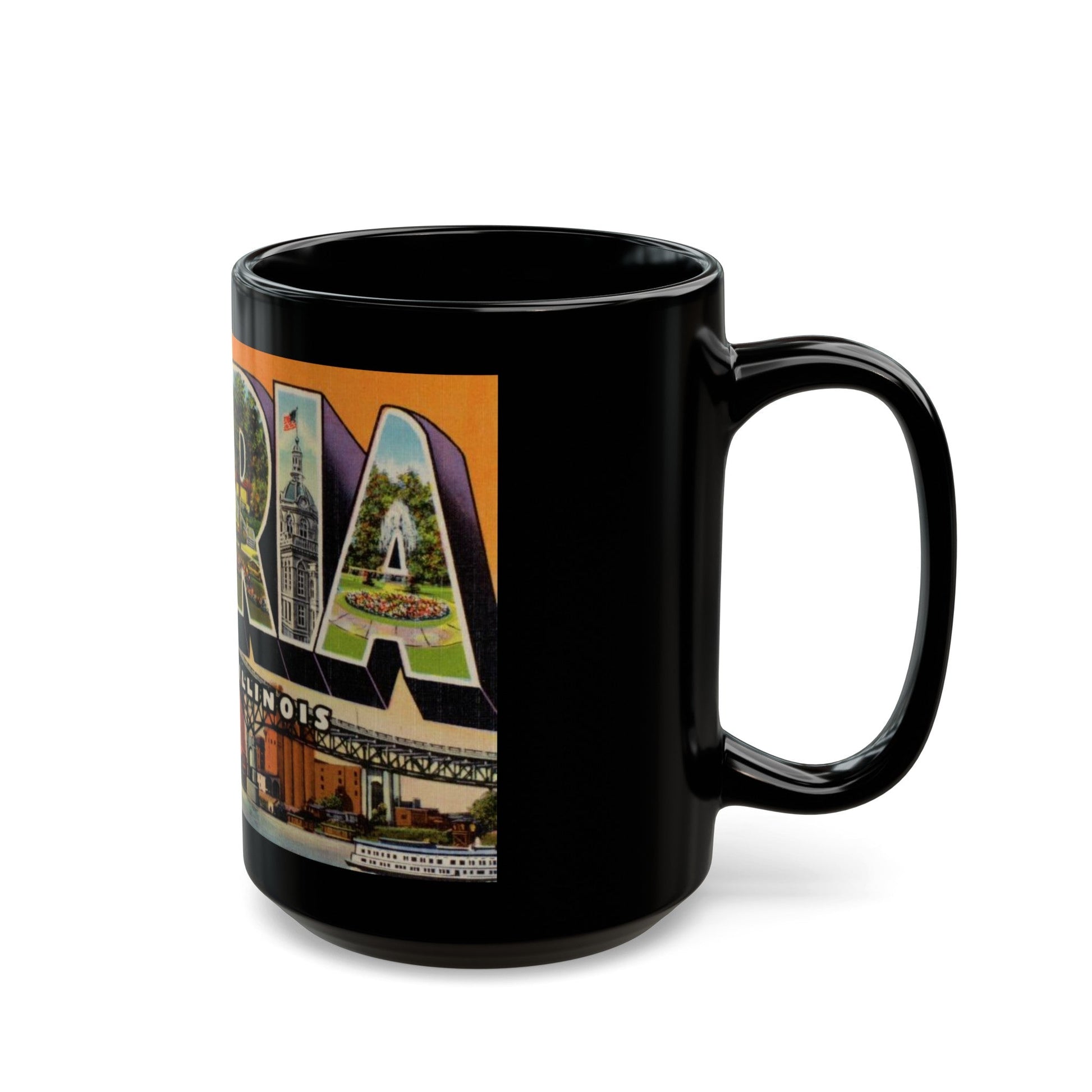 Greetings from Peoria Illinois (Greeting Postcards) Black Coffee Mug-The Sticker Space