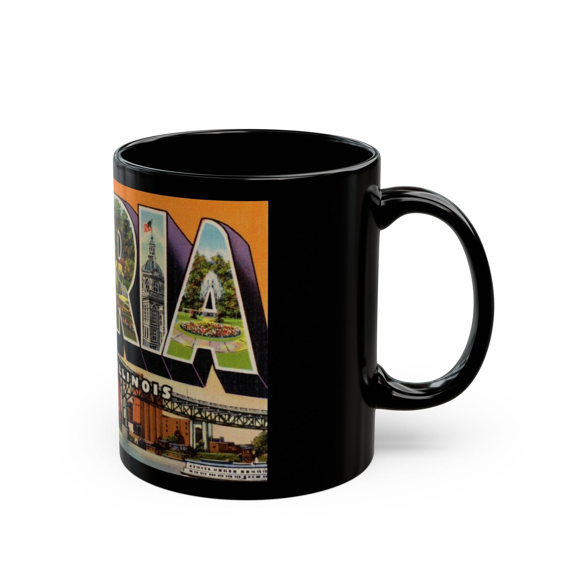 Greetings from Peoria Illinois (Greeting Postcards) Black Coffee Mug-The Sticker Space