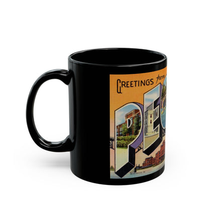 Greetings from Peoria Illinois (Greeting Postcards) Black Coffee Mug-The Sticker Space