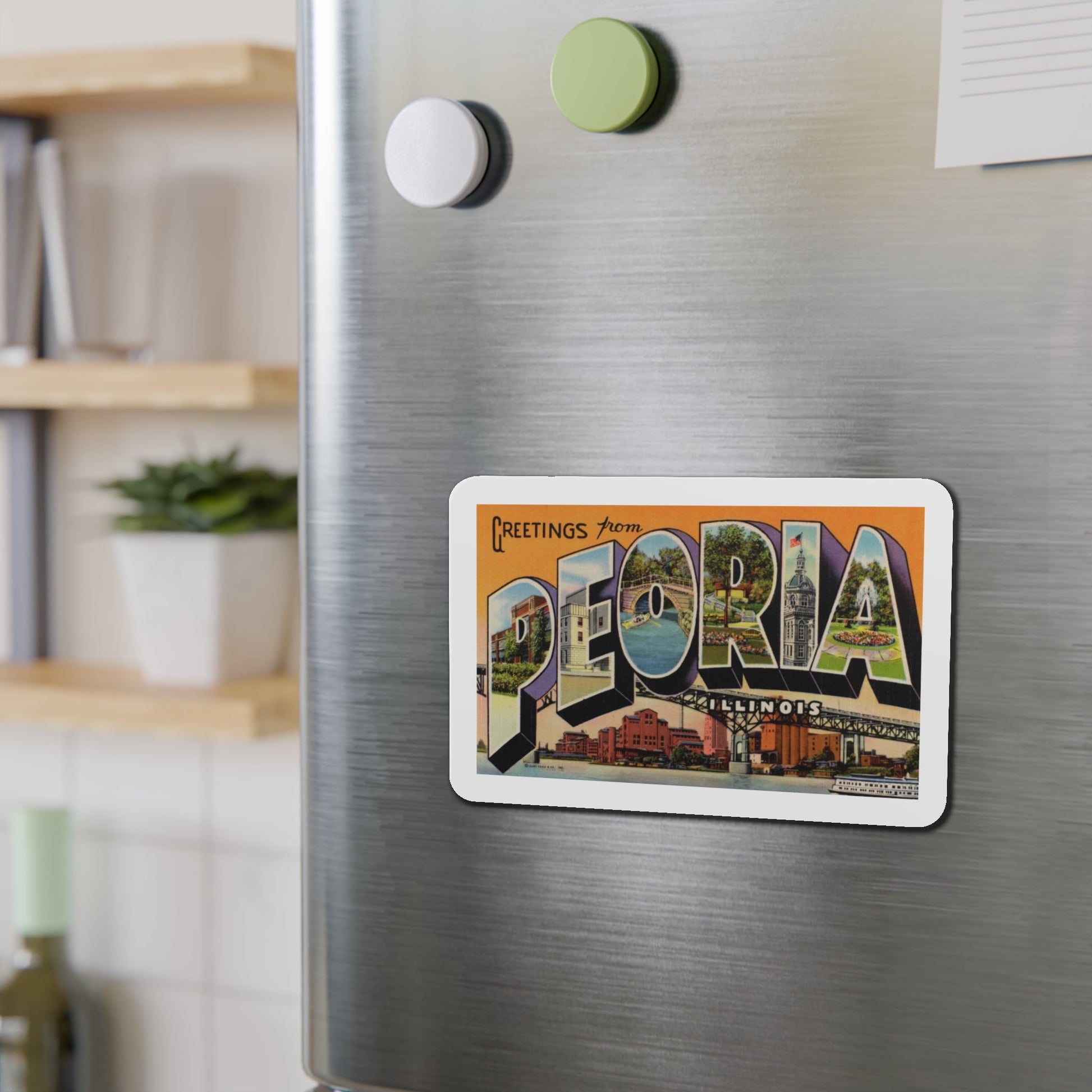 Greetings from Peoria Illinois (Greeting Postcards) Die-Cut Magnet-The Sticker Space