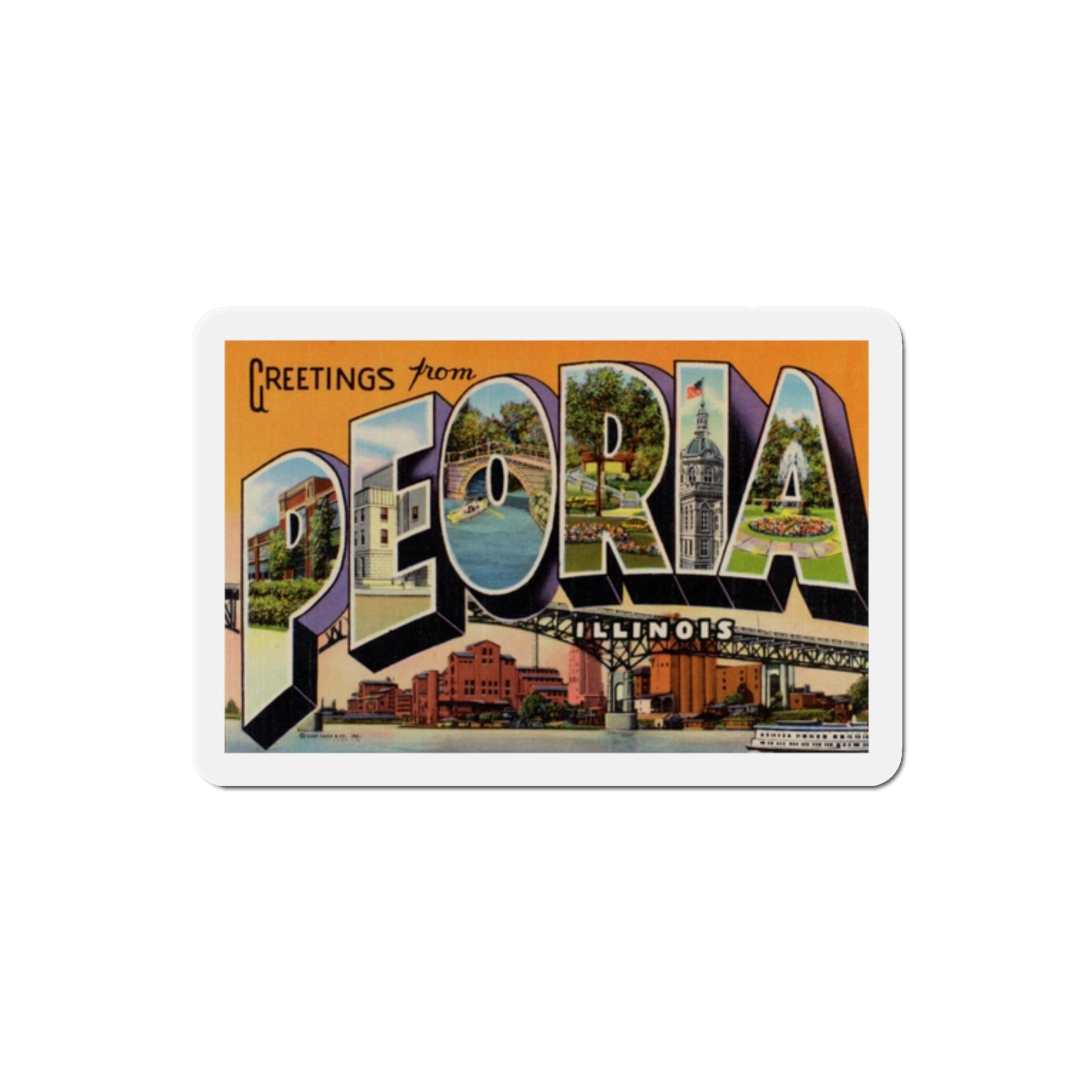 Greetings from Peoria Illinois (Greeting Postcards) Die-Cut Magnet-2" x 2"-The Sticker Space