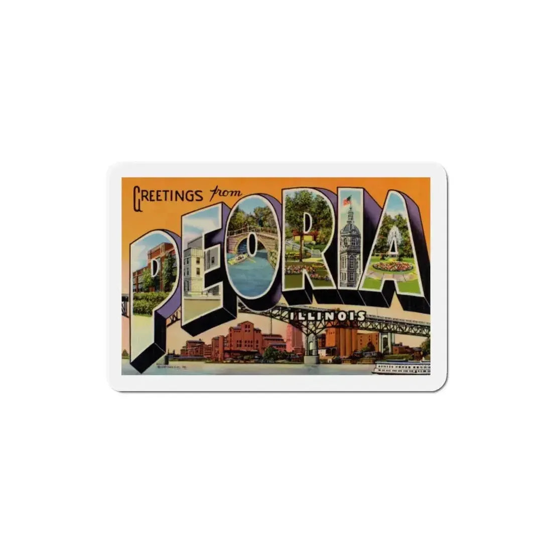 Greetings from Peoria Illinois (Greeting Postcards) Refrigerator Magnet 3 Inch - The Sticker Space