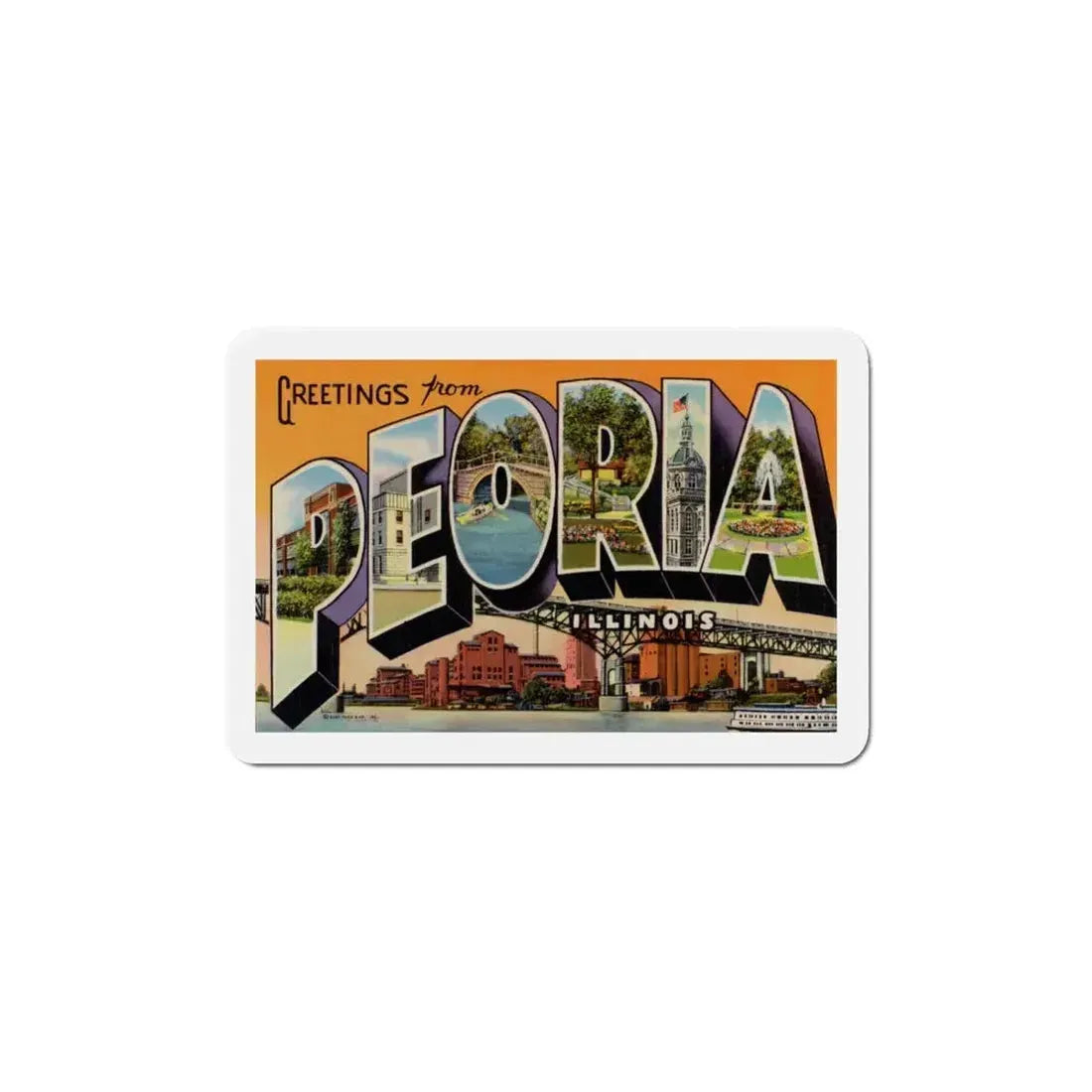 Greetings from Peoria Illinois (Greeting Postcards) Refrigerator Magnet 6 Inch - The Sticker Space