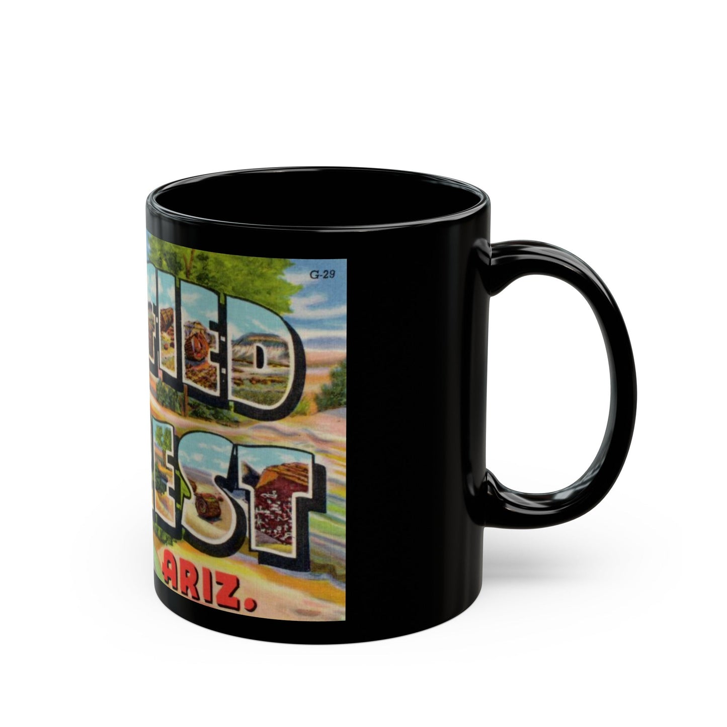 Greetings from Petrified Forest Ariz (Greeting Postcards) Black Coffee Mug-The Sticker Space