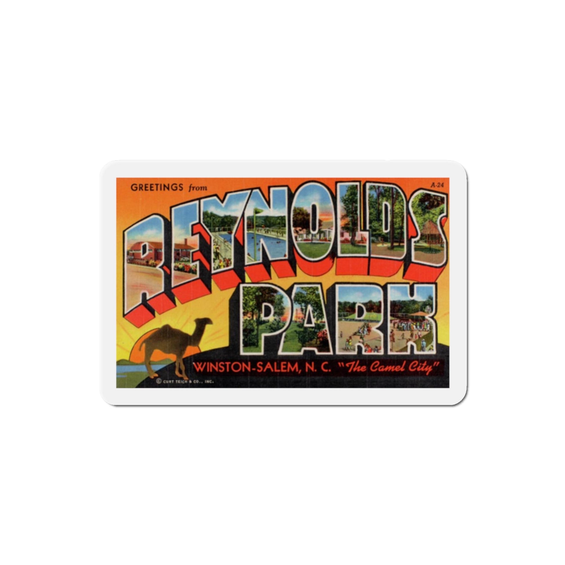 Greetings from Reynolds Park Winston Salem NC The Camel City (Greeting Postcards) Die-Cut Magnet-2" x 2"-The Sticker Space