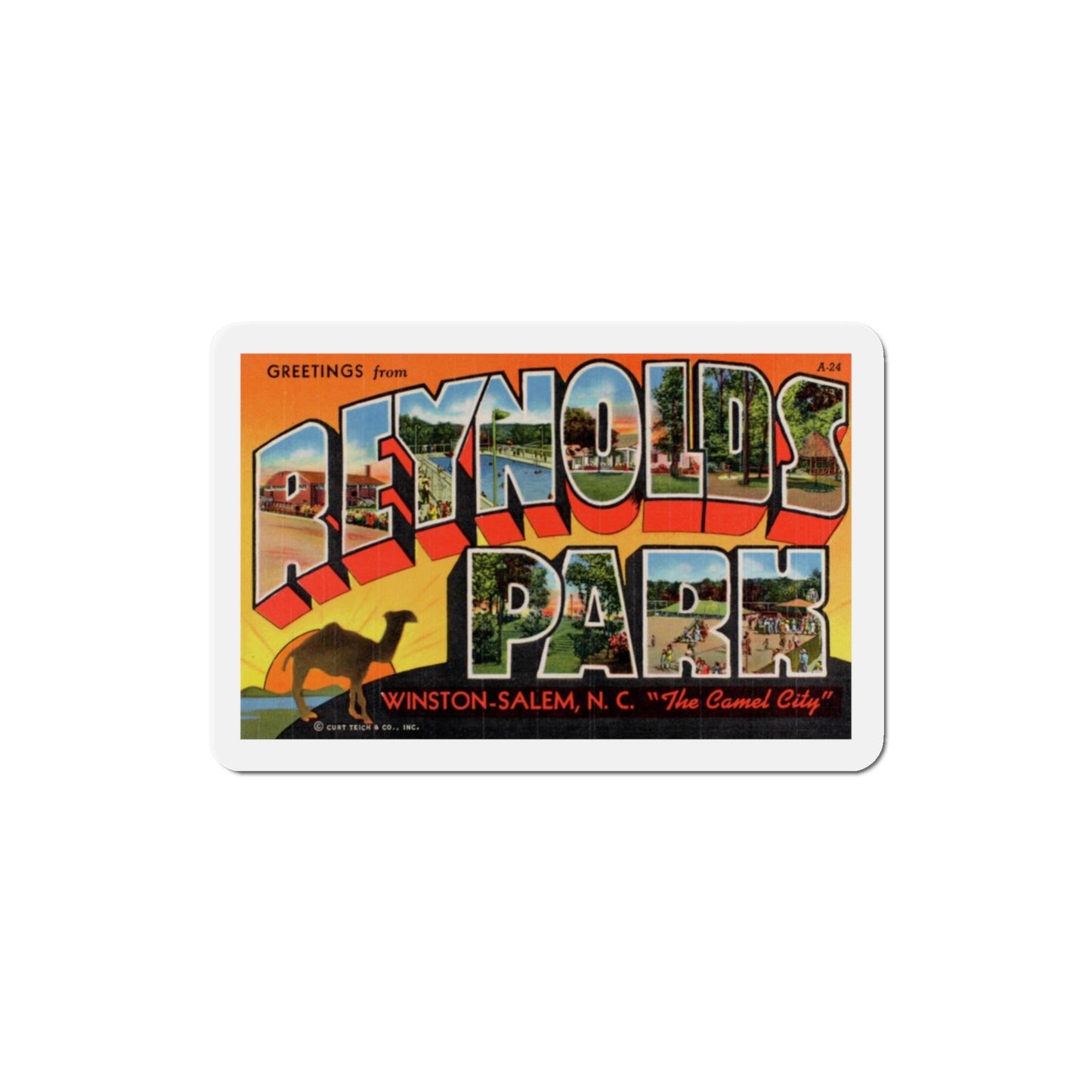 Greetings from Reynolds Park Winston Salem NC The Camel City (Greeting Postcards) Die-Cut Magnet-3" x 3"-The Sticker Space