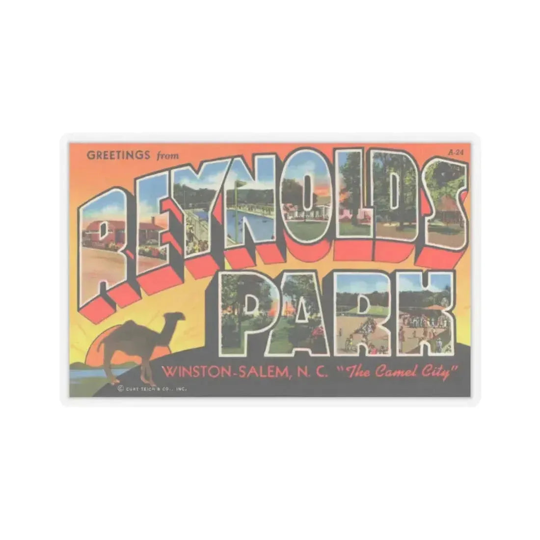 Greetings from Reynolds Park Winston Salem NC The Camel City (Greeting Postcards) STICKER Vinyl Kiss-Cut Decal 6 Inch Transparent - The Sticker Space