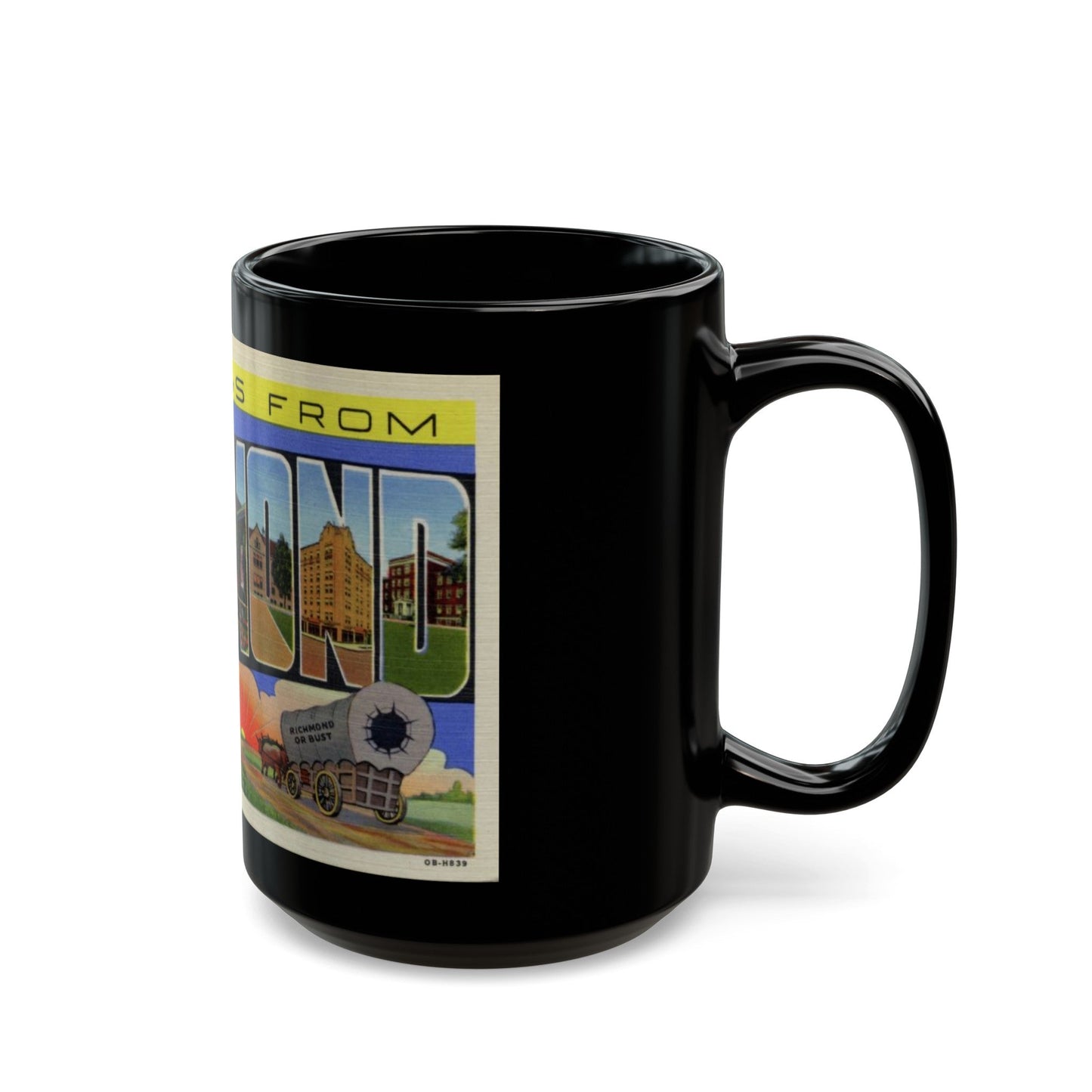 Greetings from Richmond Indiana (Greeting Postcards) Black Coffee Mug-The Sticker Space