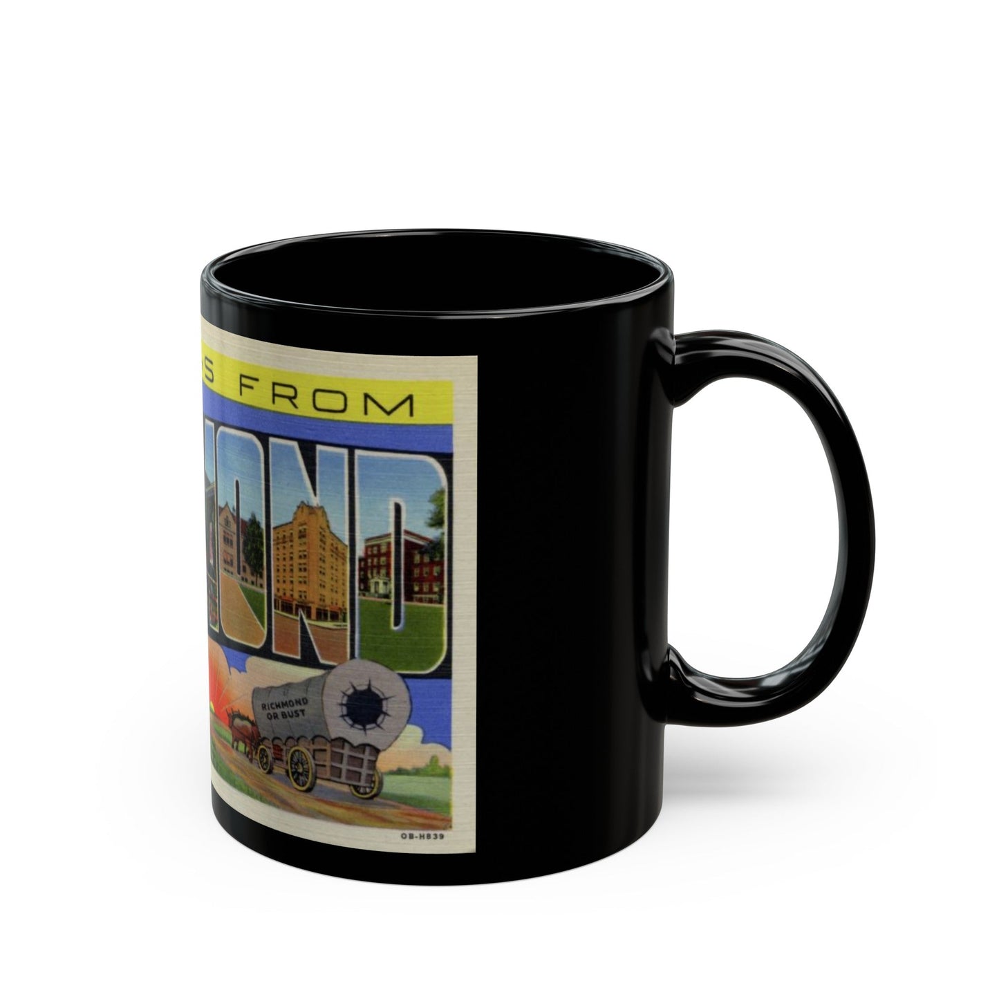 Greetings from Richmond Indiana (Greeting Postcards) Black Coffee Mug-The Sticker Space