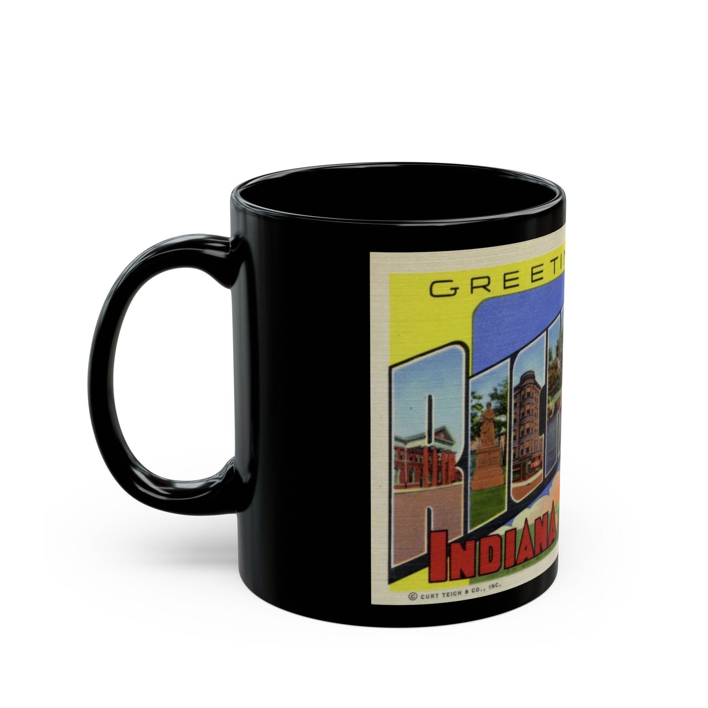 Greetings from Richmond Indiana (Greeting Postcards) Black Coffee Mug-The Sticker Space