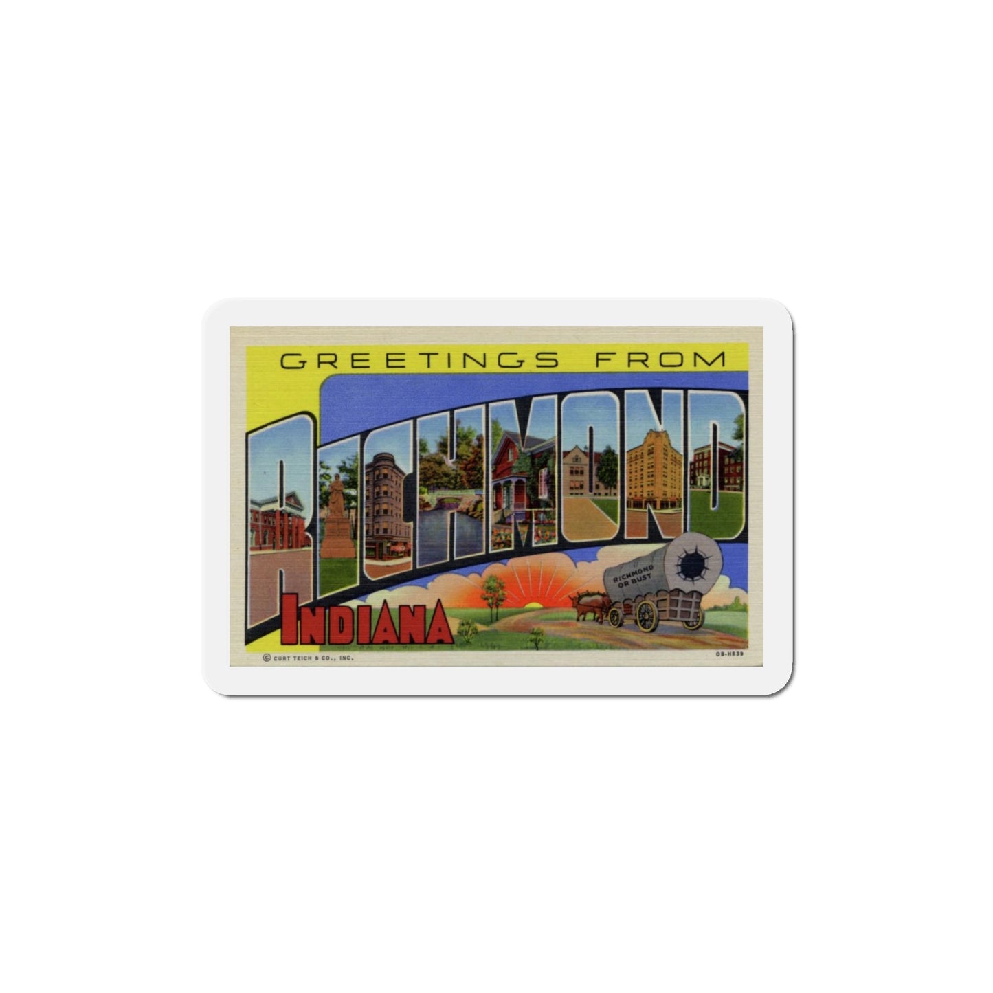 Greetings from Richmond Indiana (Greeting Postcards) Die-Cut Magnet-5" x 5"-The Sticker Space