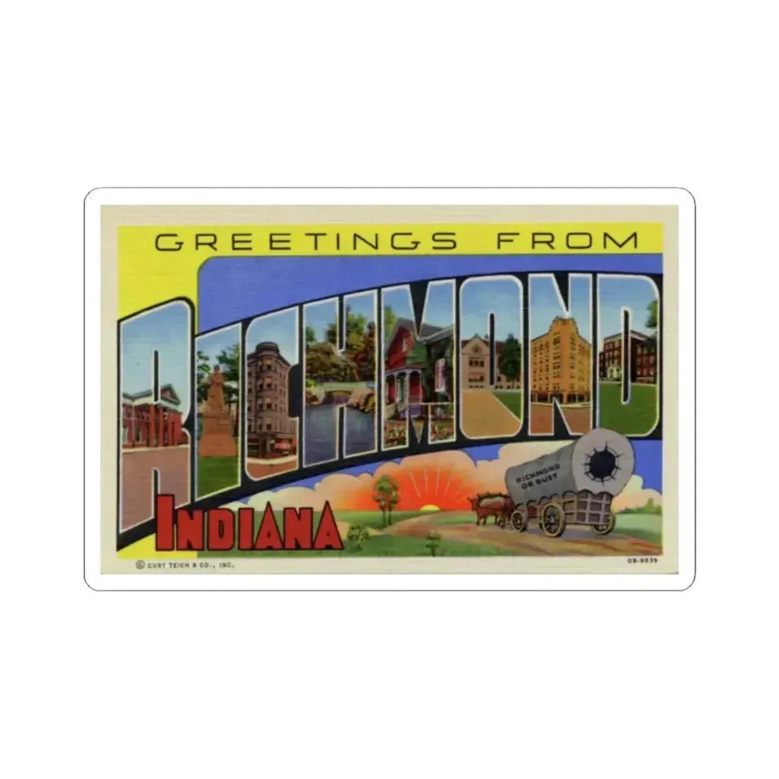 Greetings from Richmond Indiana (Greeting Postcards) STICKER Vinyl Kiss-Cut Decal 2 Inch White - The Sticker Space