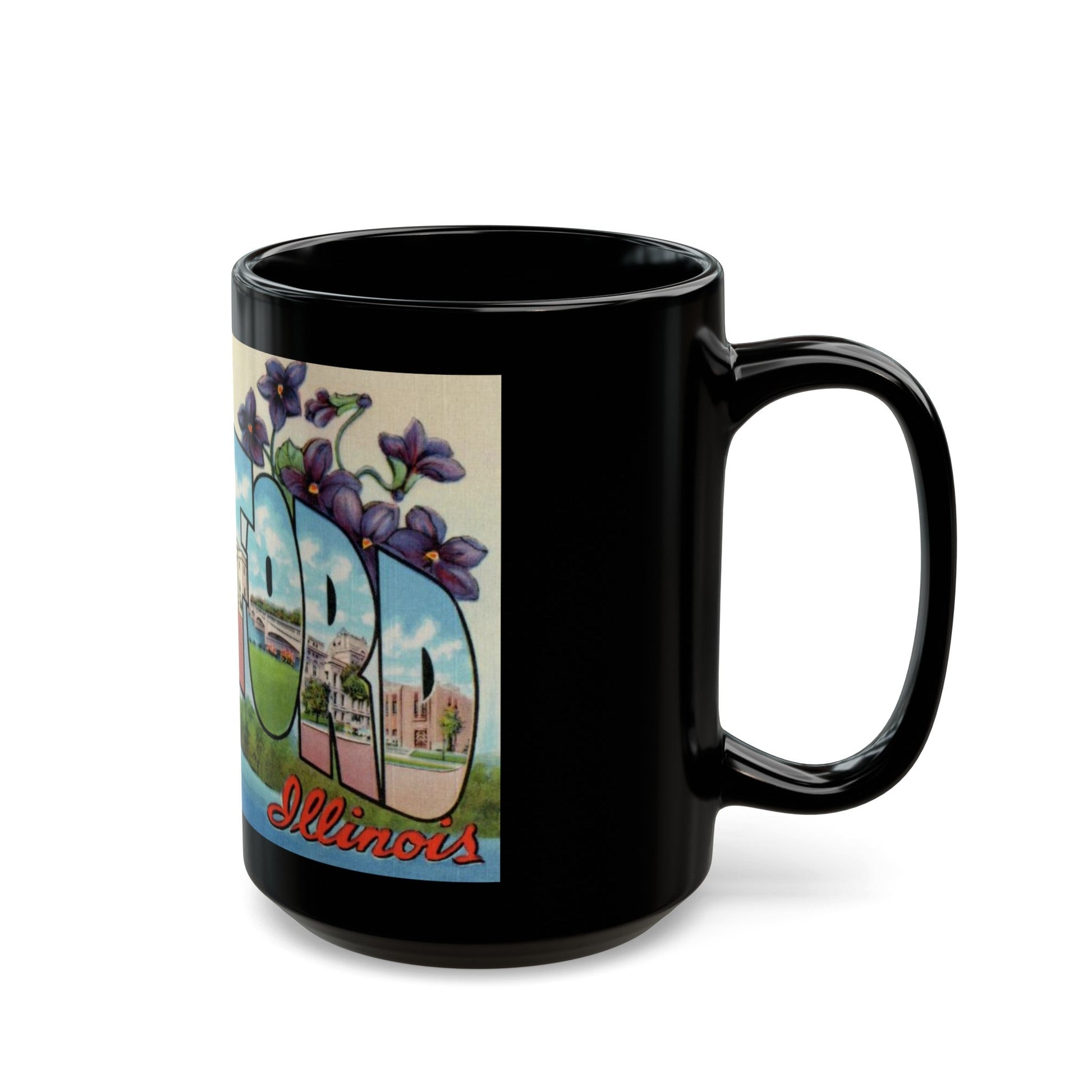 Greetings from Rockford Illinois (Greeting Postcards) Black Coffee Mug-The Sticker Space