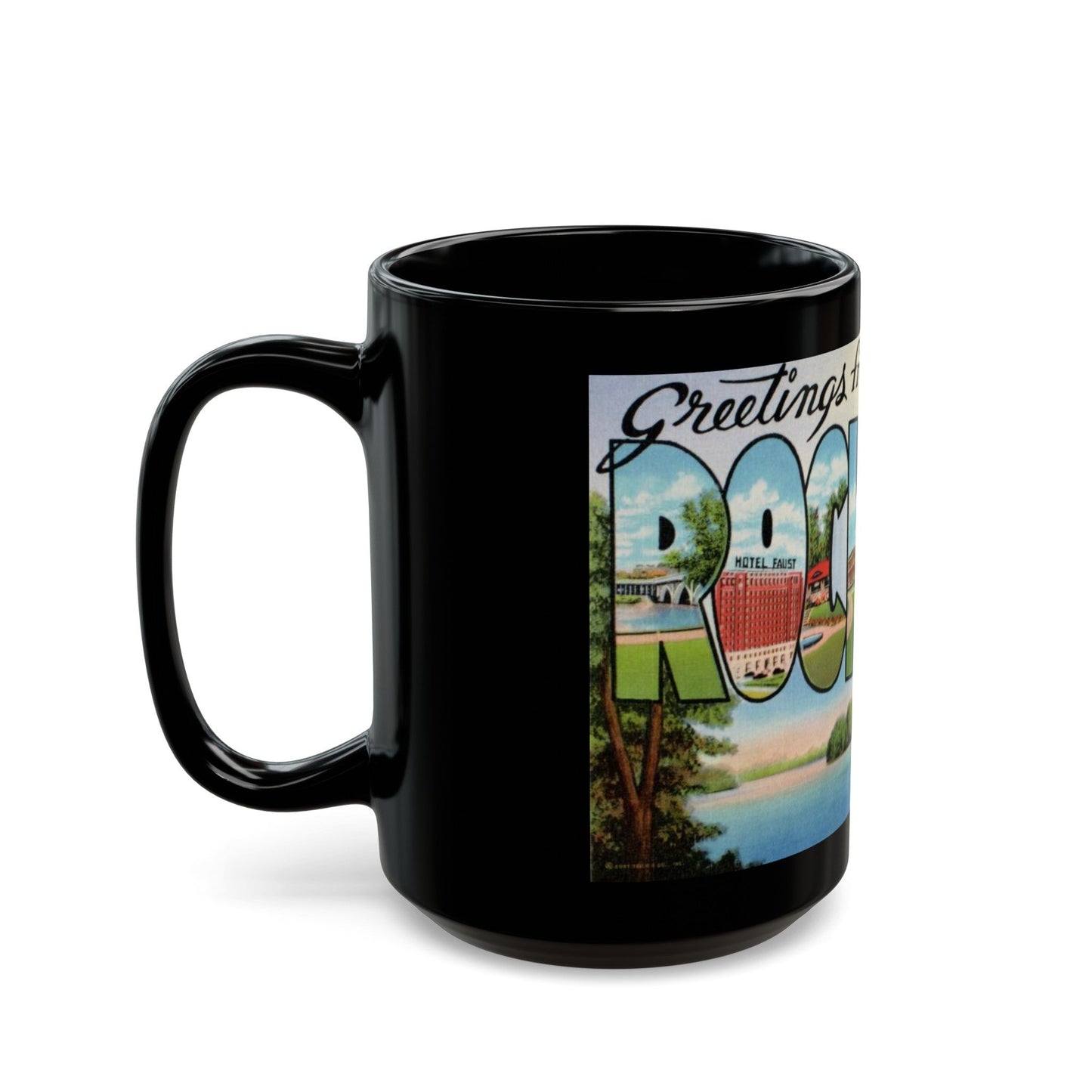 Greetings from Rockford Illinois (Greeting Postcards) Black Coffee Mug-The Sticker Space