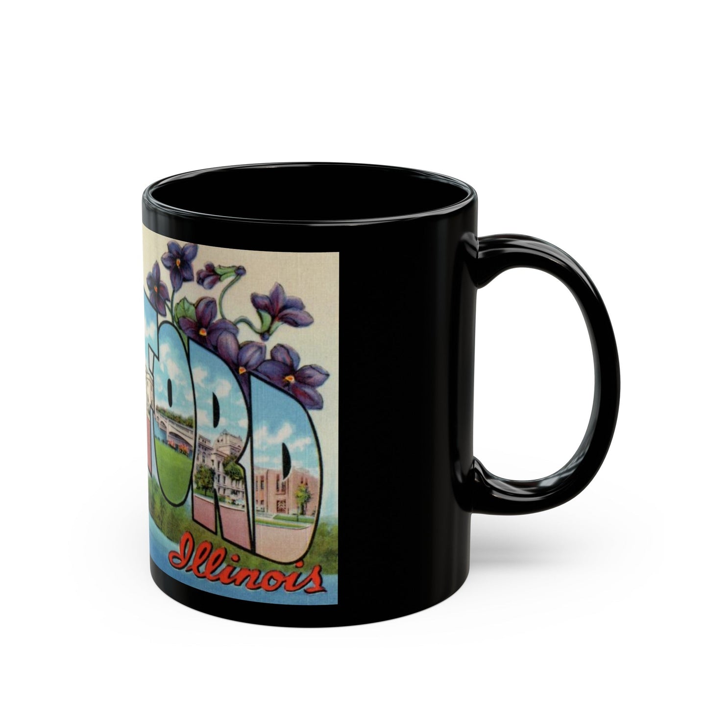 Greetings from Rockford Illinois (Greeting Postcards) Black Coffee Mug-The Sticker Space