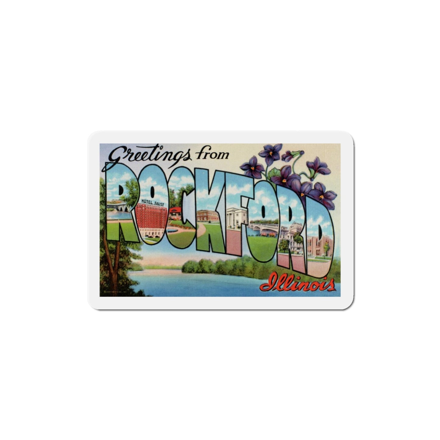 Greetings from Rockford Illinois (Greeting Postcards) Die-Cut Magnet-4" x 4"-The Sticker Space