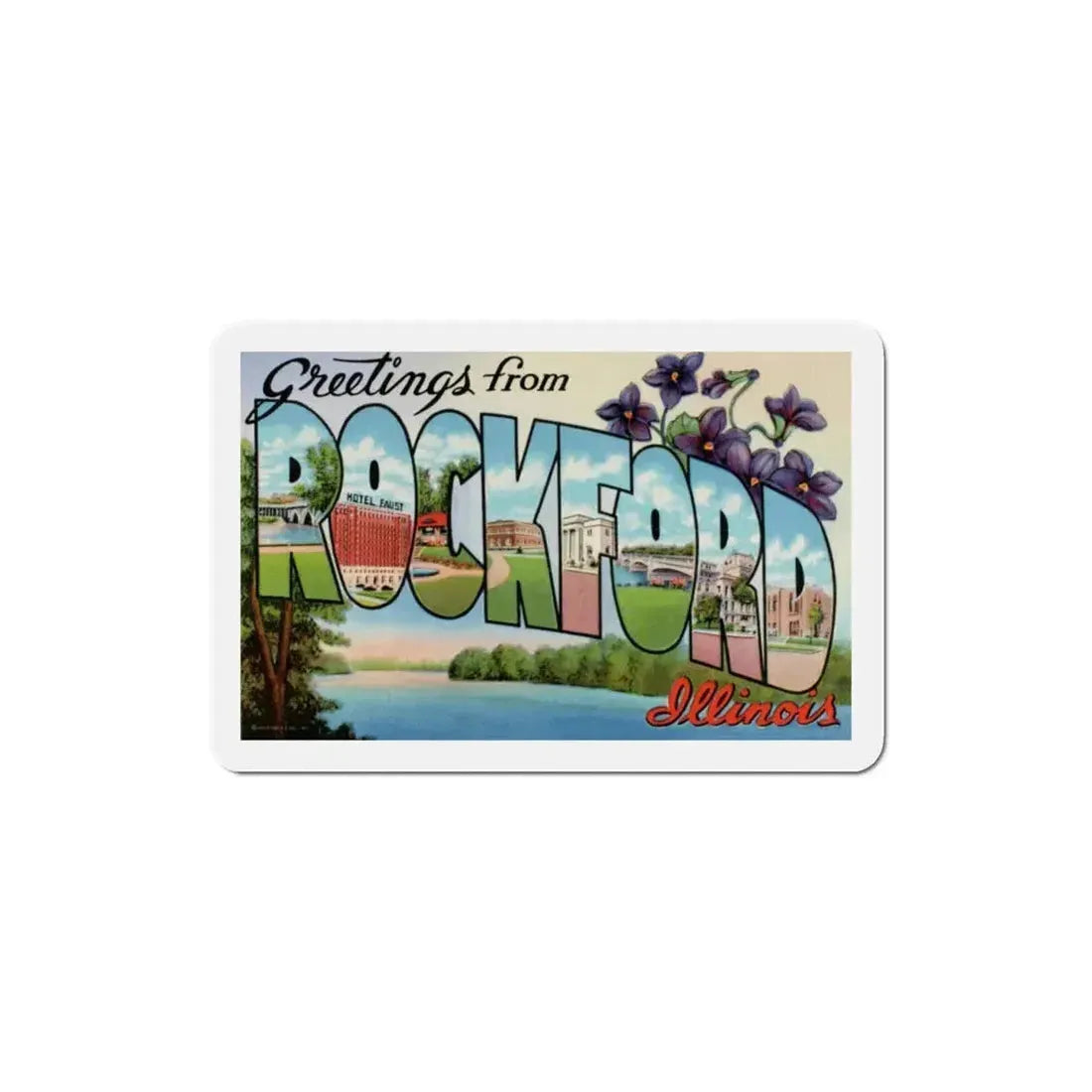 Greetings from Rockford Illinois (Greeting Postcards) Refrigerator Magnet 3 Inch - The Sticker Space