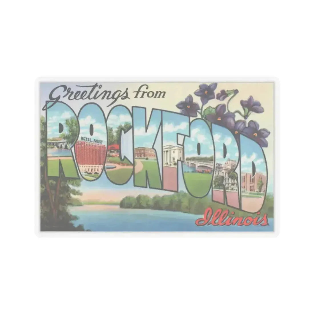 Greetings from Rockford Illinois (Greeting Postcards) STICKER Vinyl Kiss-Cut Decal 3 Inch Transparent - The Sticker Space