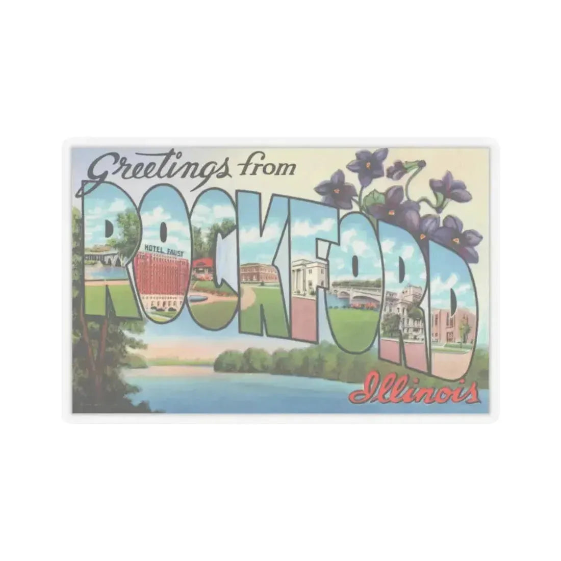 Greetings from Rockford Illinois (Greeting Postcards) STICKER Vinyl Kiss-Cut Decal 4 Inch Transparent - The Sticker Space