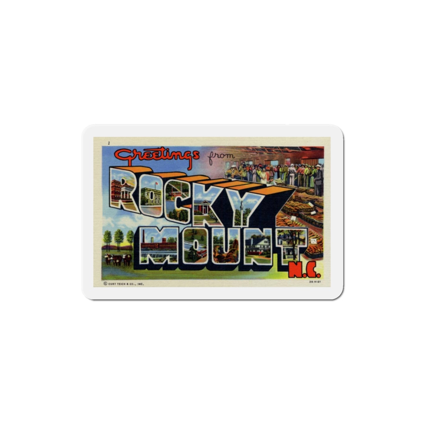 Greetings from Rocky Mount NC (Greeting Postcards) Die-Cut Magnet-3" x 3"-The Sticker Space