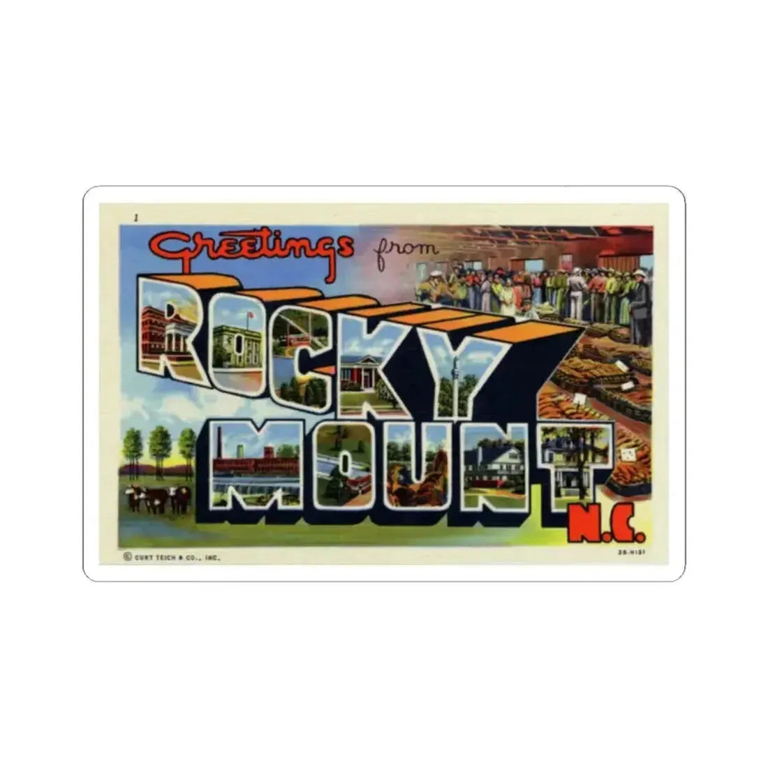 Greetings from Rocky Mount NC (Greeting Postcards) STICKER Vinyl Kiss-Cut Decal 2 Inch White - The Sticker Space