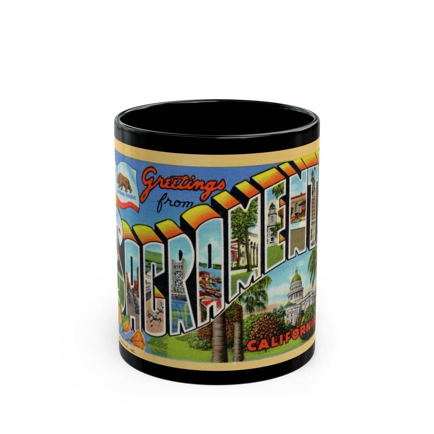 Greetings from Sacramento California (Greeting Postcards) Black Coffee Mug-11oz-The Sticker Space