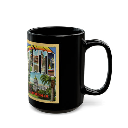 Greetings from Sacramento California (Greeting Postcards) Black Coffee Mug-The Sticker Space