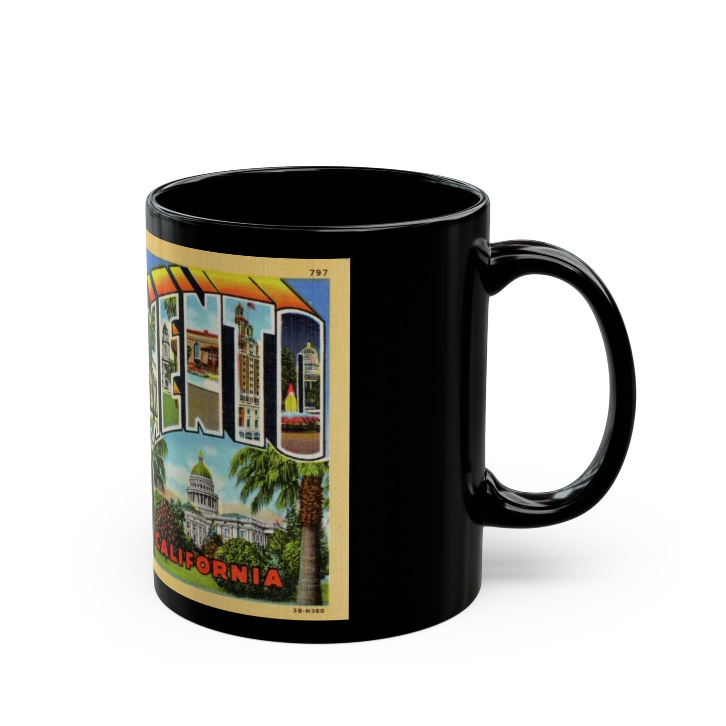 Greetings from Sacramento California (Greeting Postcards) Black Coffee Mug-The Sticker Space