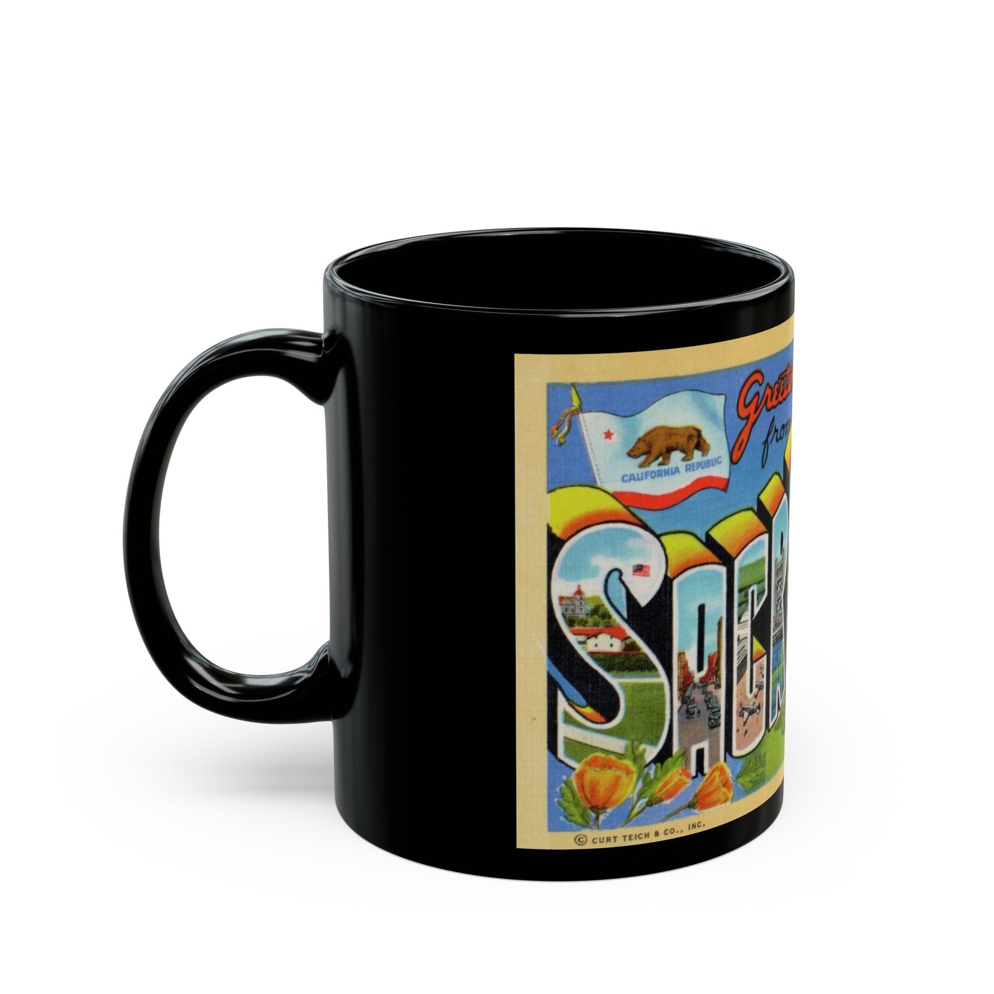 Greetings from Sacramento California (Greeting Postcards) Black Coffee Mug-The Sticker Space