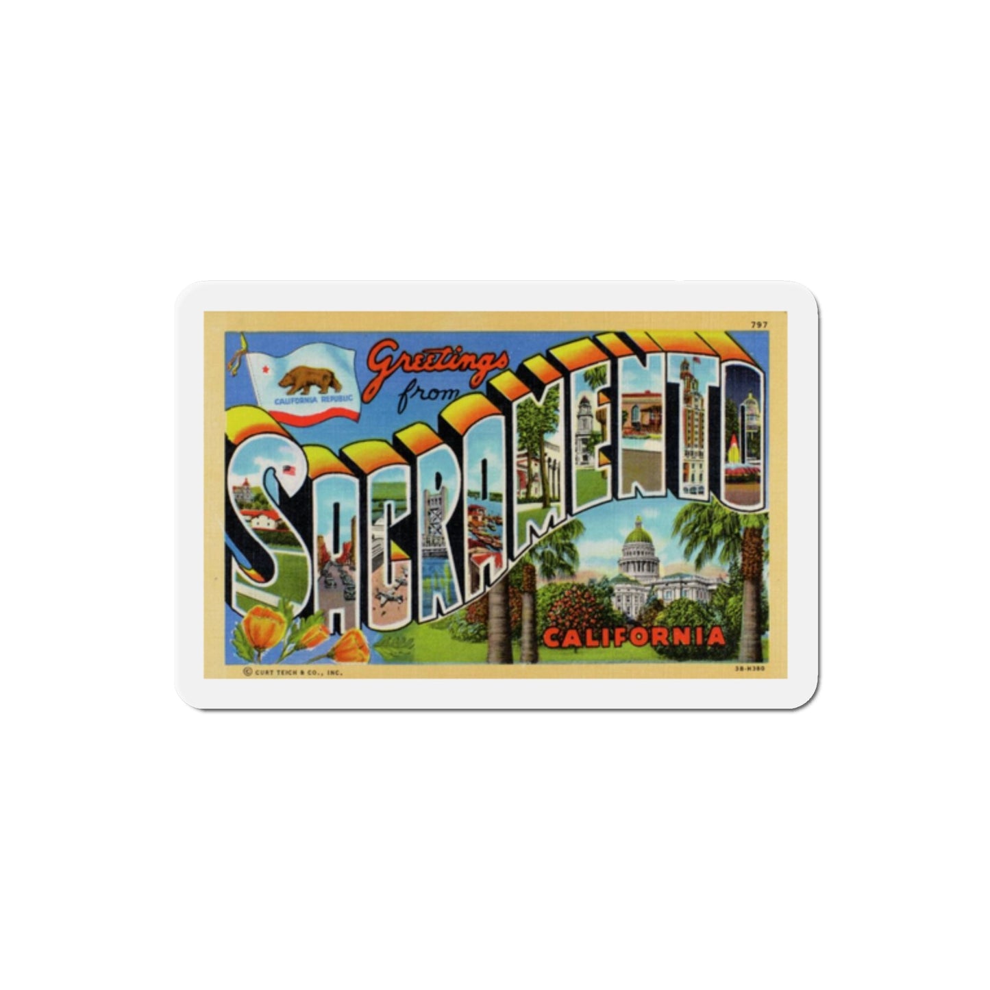 Greetings from Sacramento California (Greeting Postcards) Die-Cut Magnet-2" x 2"-The Sticker Space