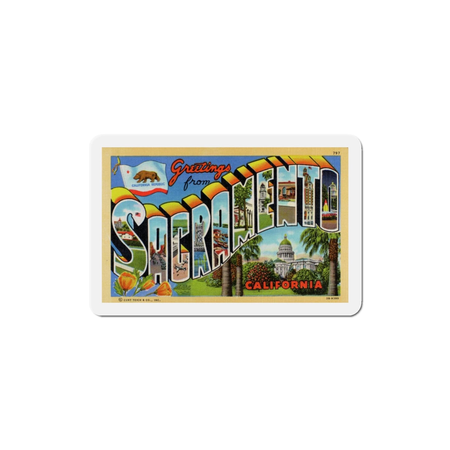 Greetings from Sacramento California (Greeting Postcards) Die-Cut Magnet-4" x 4"-The Sticker Space