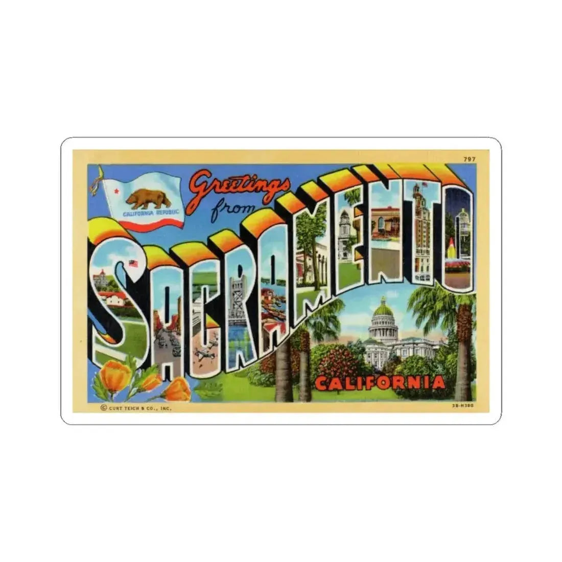 Greetings from Sacramento California (Greeting Postcards) STICKER Vinyl Kiss-Cut Decal 6 Inch White - The Sticker Space